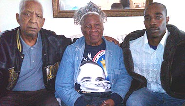 Charles Montgomery's grandfather, Willie L. Byas, grandmother, Ida Mae Byas, and cousin, Kali Kellup, at their home not long after his killing. Credit: Andrew Khouri