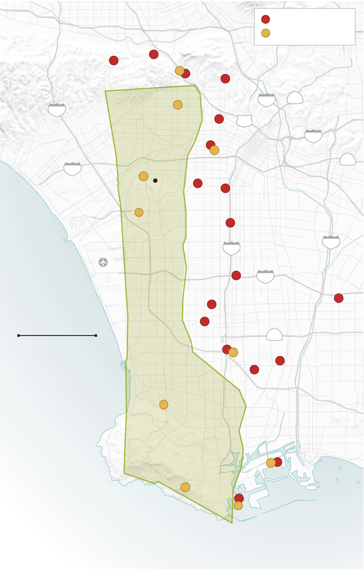 Map shows Gaza Strip overimposed with Los Angeles area.