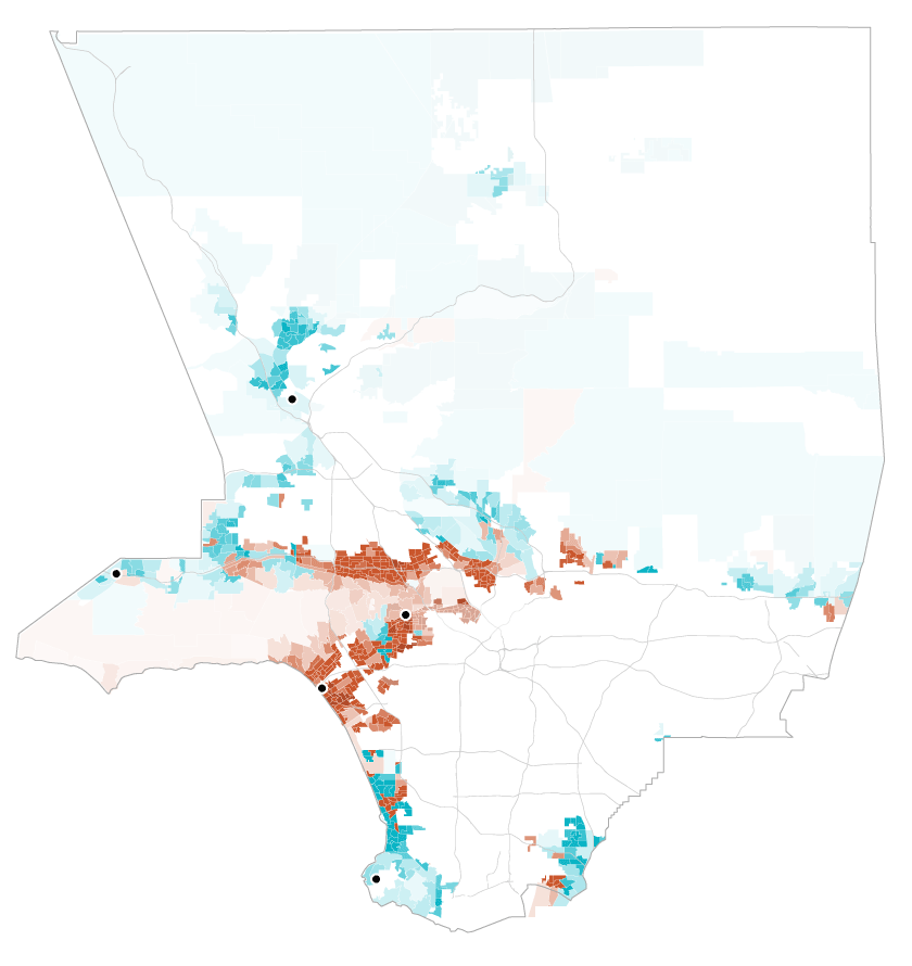 Map of majority-white precincts in Los Angeles