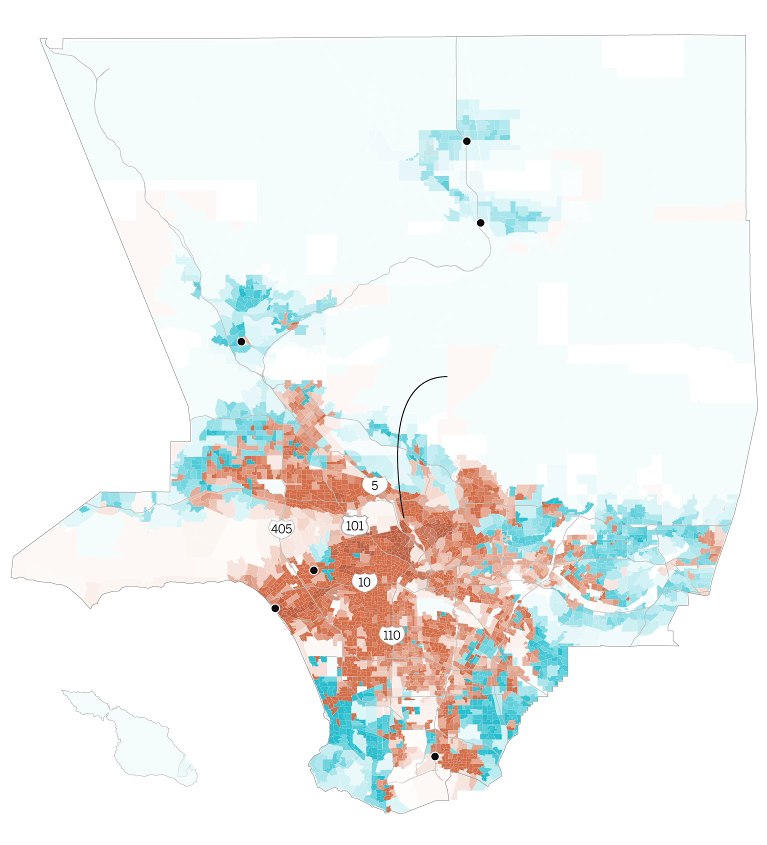 Map of the L.A. county district attorney results