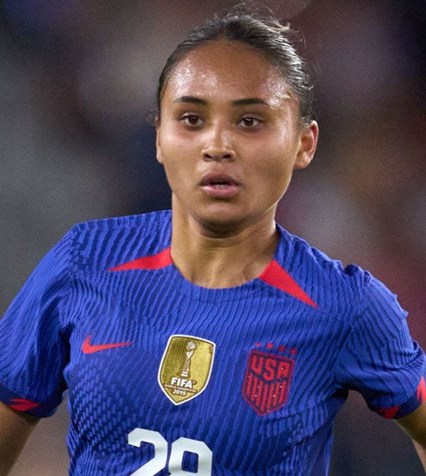 Alyssa Thompson during an international friendly game in April 2023.