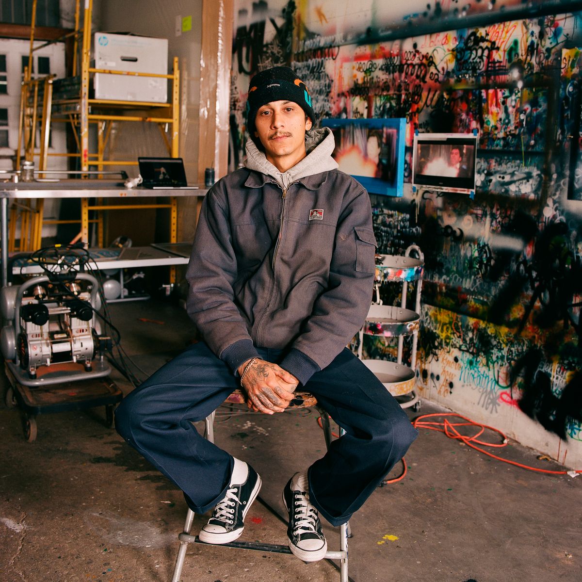 The paint must hit from all angles on the lowrider cyborg. Enter Mario Ayala