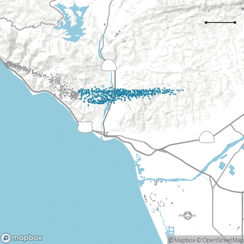 The Ventura Oil Field is composed of a east-to-west running swath of wells just north of the city.