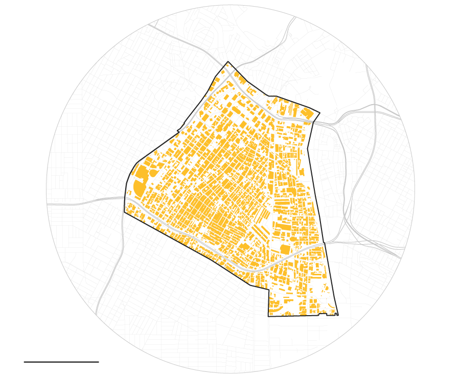 Map comparing the downtown footprint to the number of buildings destroyed in the most destructive fires in the state.