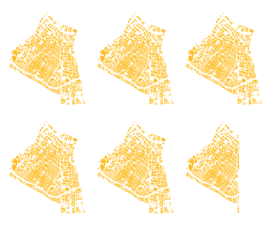 Map comparing the downtown footprint to the number of buildings destroyed in the most destructive fires in the state.