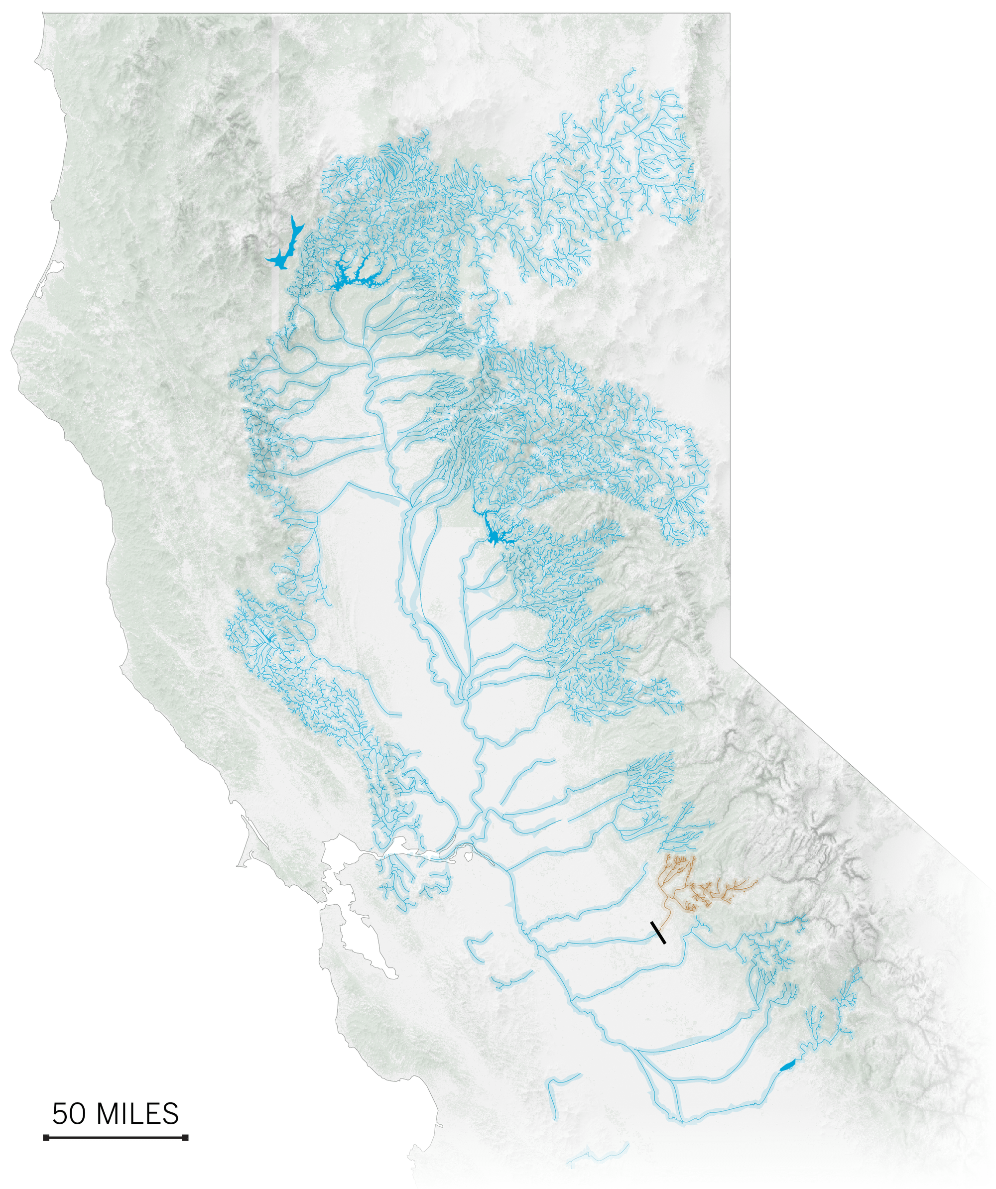 A map showing by 1900, at least one dam was built in Central Valley.
