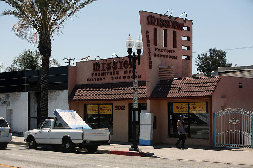 The outside of Mission Furniture MFG on Whittier Boulevard, where the East LA Free Clinic was established