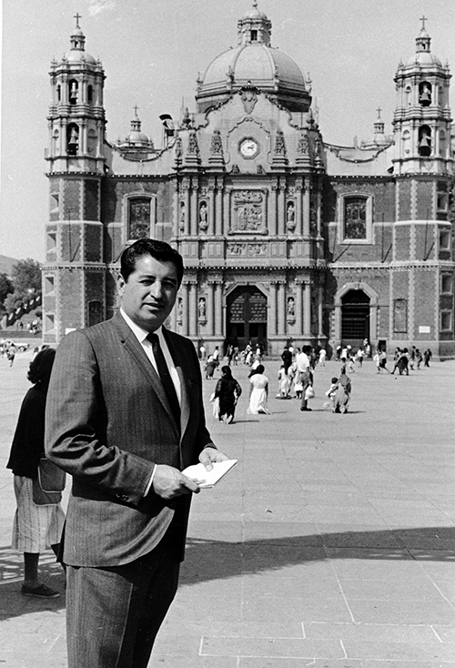 Ruben Salazar stands in front of the Old Basilica of Our Lady of Guadalupe in Mexico City.