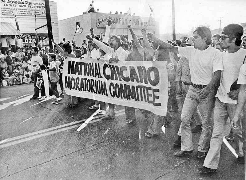 National Chicano Moratorium marchers line the streets of East L.A. in 1970.