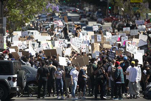 Thousands participate in a peaceful protest in 2020.