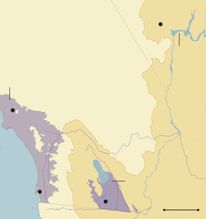 A map shows course of the Colorado River through Nevada, California and Arizona. The Imperial Irrigation District is in California’s southeastern corner.