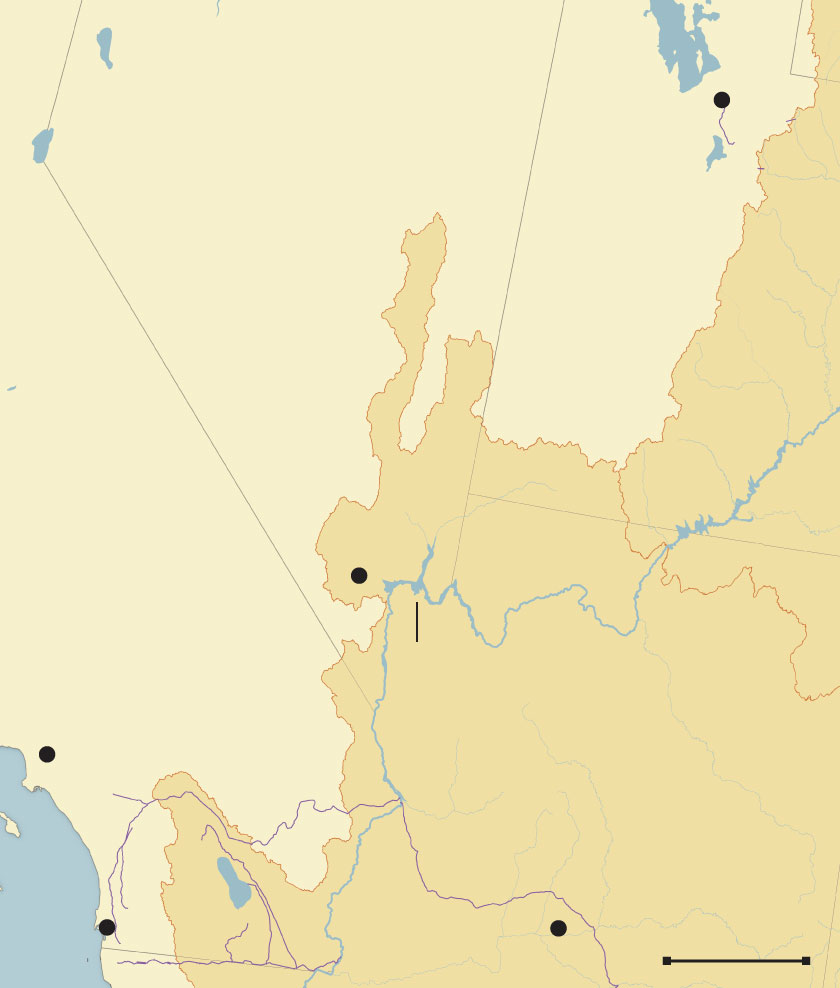 A map shows Lake Mead south of Las Vegas.