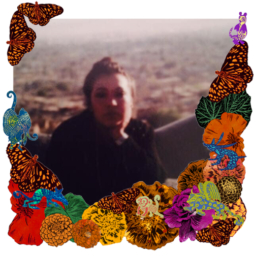 Photo of A mi querida madre in a frame with marigolds, flowers, alebrijes and monarch butterflies.