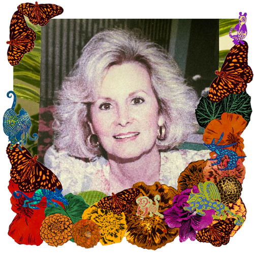 Photo of A mi querida Nonna in a frame with marigolds, flowers, alebrijes and monarch butterflies.