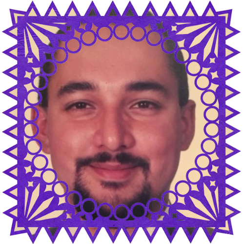Photo of Alfredo Cortina in a frame with papel picado.
