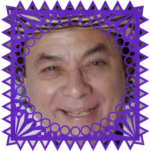 Photo of Aniceto Molina in a frame with papel picado.