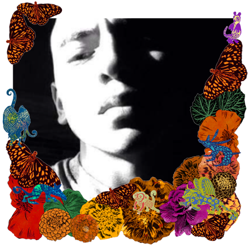 Photo of Bryan in a frame with papel picado.