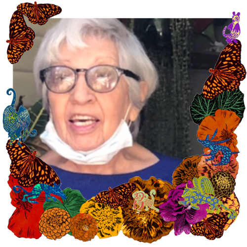 Photo of Dear mother in a frame with marigolds, flowers, alebrijes and monarch butterflies.