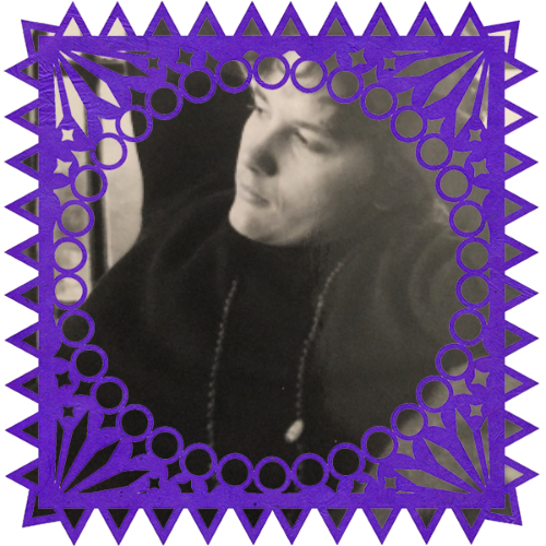 Photo of Dr. Maria Elena Gonzalez in a frame with papel picado.