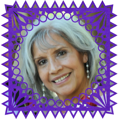 Photo of Felipa Arredondo in a frame with papel picado.