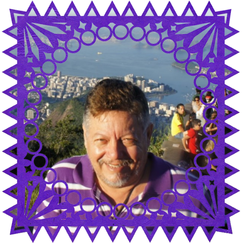 Photo of Francisco Javier Sanchez De los Santos in a frame with papel picado.