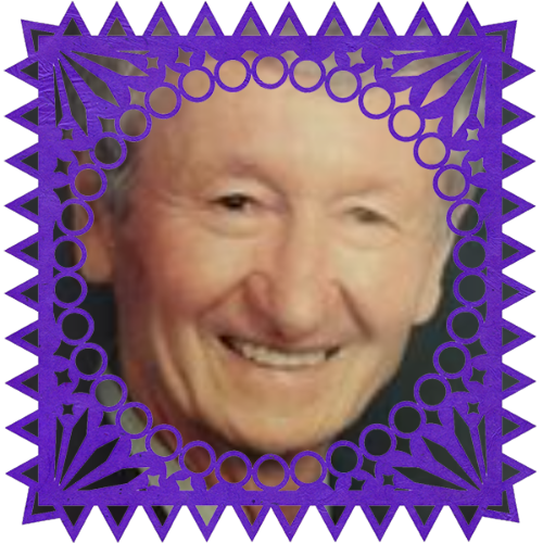 Photo of Jorge Mayer in a frame with papel picado.