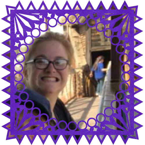 Photo of Lauren Douglass in a frame with papel picado.