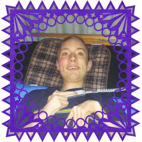 Photo of Matthew John Young in a frame with papel picado.