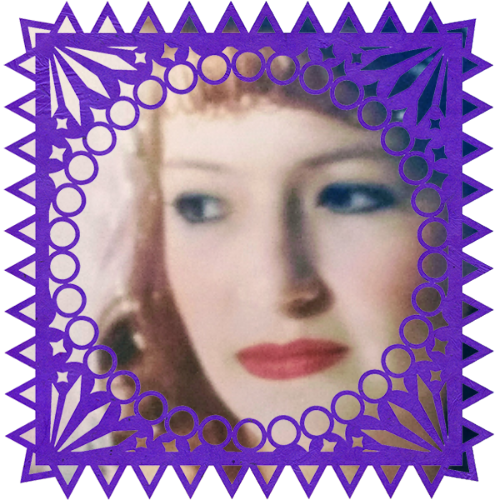 Photo of Michelle Llanes in a frame with papel picado.