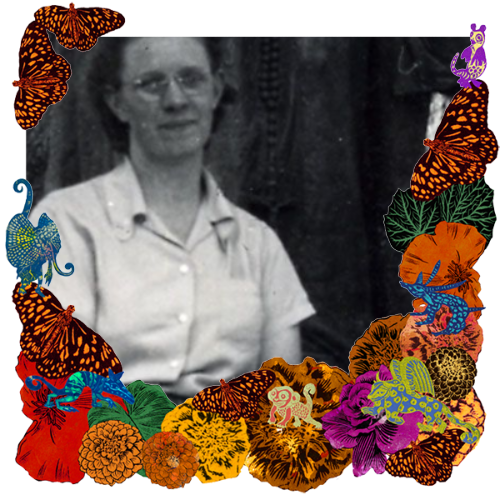 Photo of Mom, G.E.M.S. in a frame with marigolds, flowers, alebrijes and monarch butterflies.