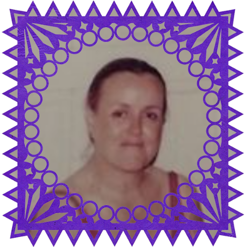 Photo of Neli Arrechea in a frame with papel picado.