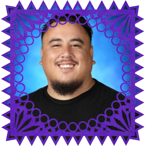 Photo of Nicky Peralta in a frame with papel picado.