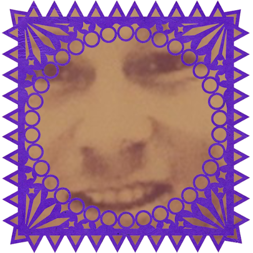 Photo of Pete in a frame with papel picado.