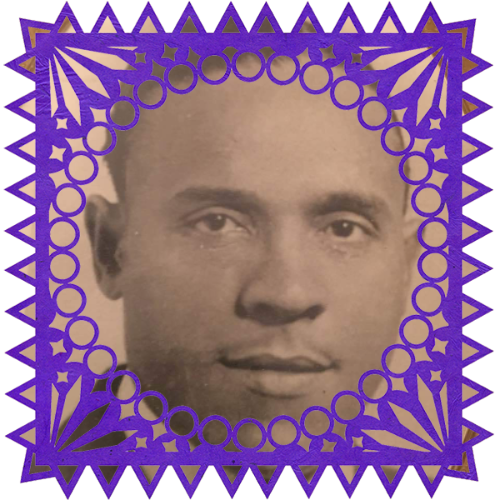 Photo of Robert V. Mallory, Sr. in a frame with papel picado.
