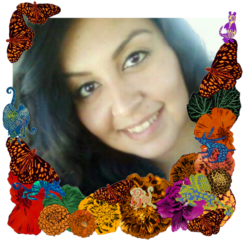 Photo of To the strongest woman I know in a frame with marigolds, flowers, alebrijes and monarch butterflies.