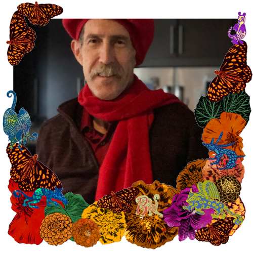 Photo of My sweet brother in a frame with marigolds, flowers, alebrijes and monarch butterflies.