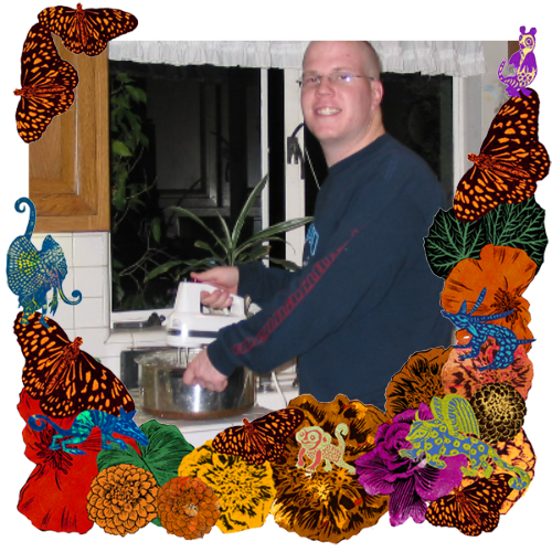 Photo of Tio Mateo in a frame with marigolds, flowers, alebrijes and monarch butterflies.