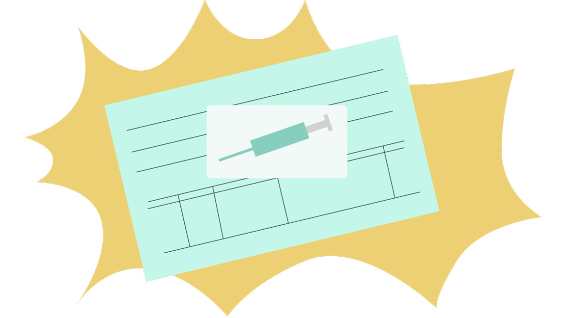 Image shows a drawing of the small card that is given to you when you get vaccinated