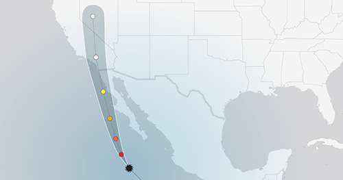 A map of the storm's path in California