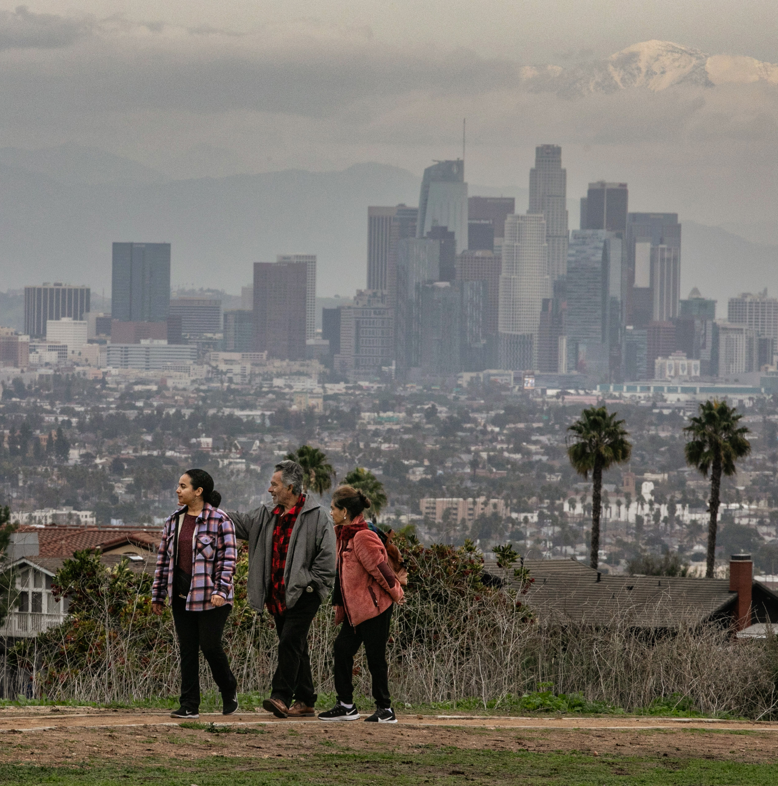 People out amid the winter gloom at L.A.'s Kenneth Hahn State Recreation Area on Jan. 2.