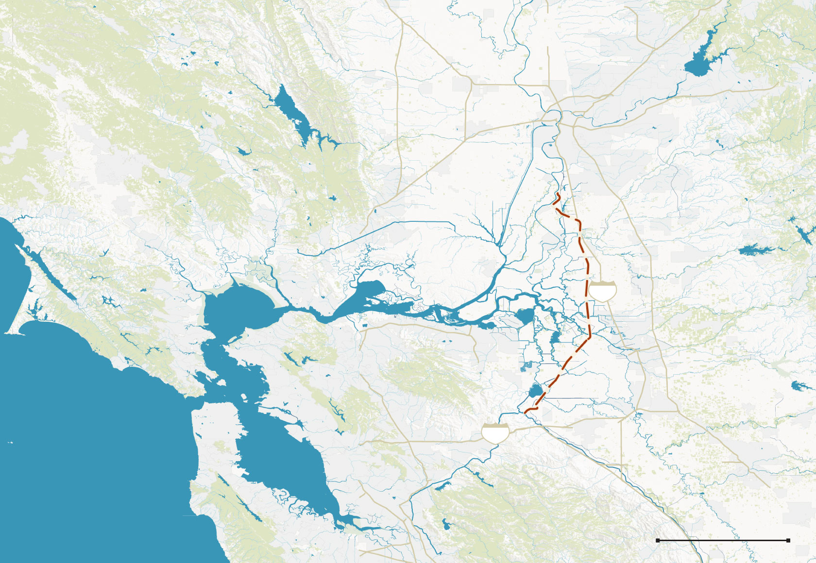 Map shows the path of the proposed Delta tunnel