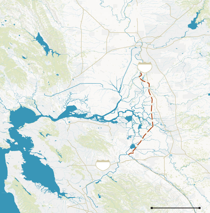 Map shows the path of the proposed Delta tunnel