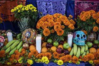 An ofrenda at a media preview for Hollywood Forever Cemetery’s Día de Muertos celebration.