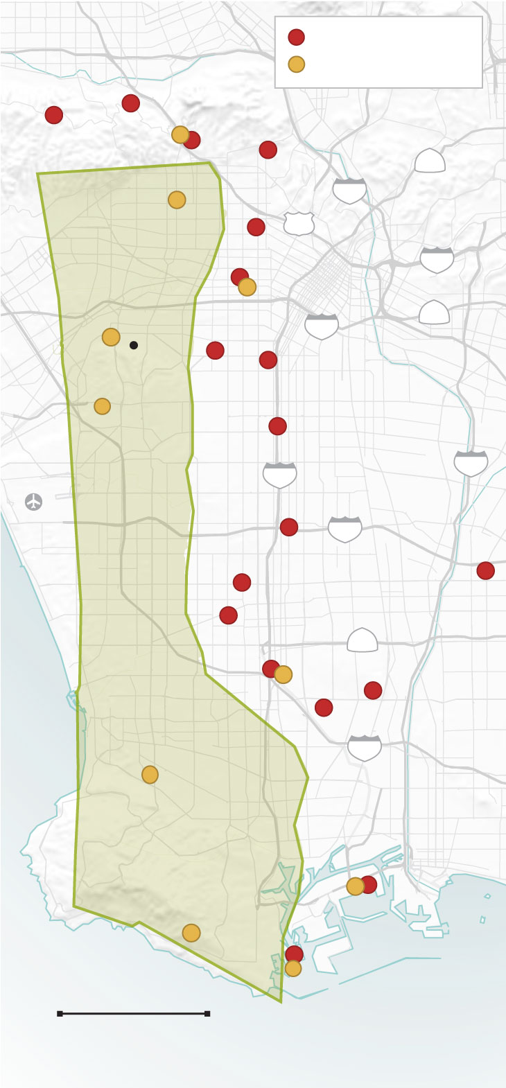 Map shows Gaza Strip overimposed with Los Angeles area.