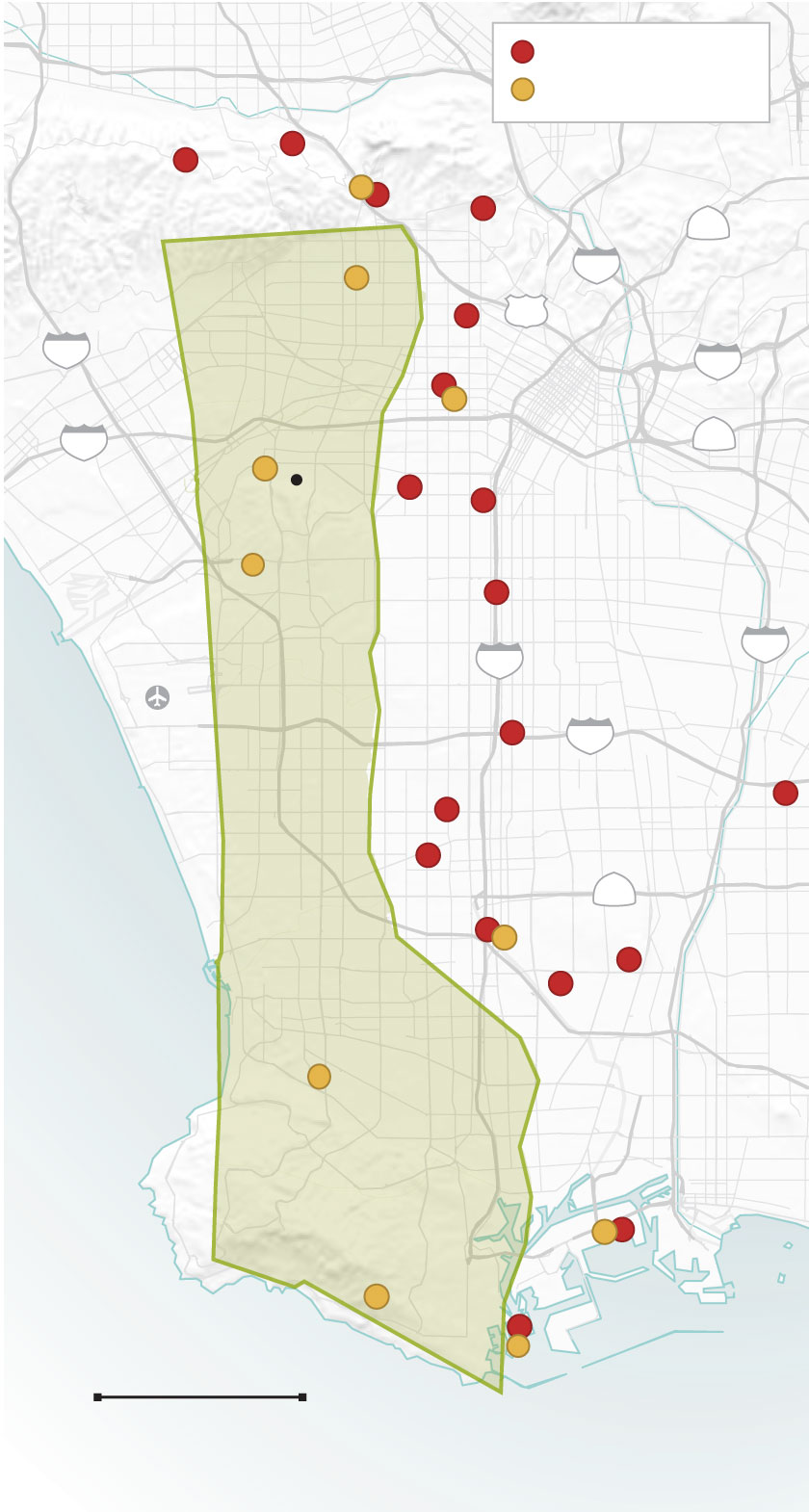 Map shows Gaza Strip overimposed with Los Angeles area.