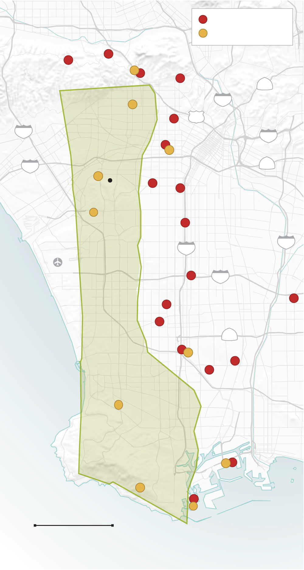 Map shows Gaza Strip overimposed with Los Angeles area.