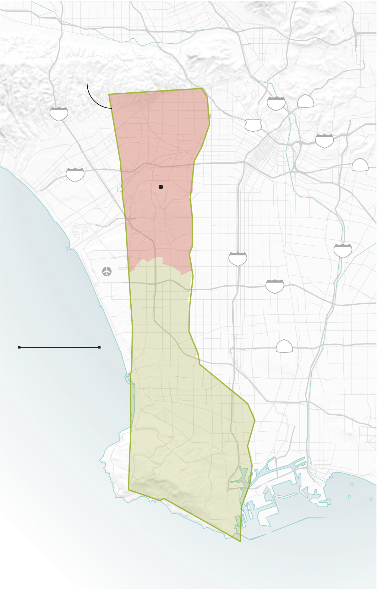 Map shows the evacuation area in Gaza Strip overlaid on the Los Angeles area for scale.