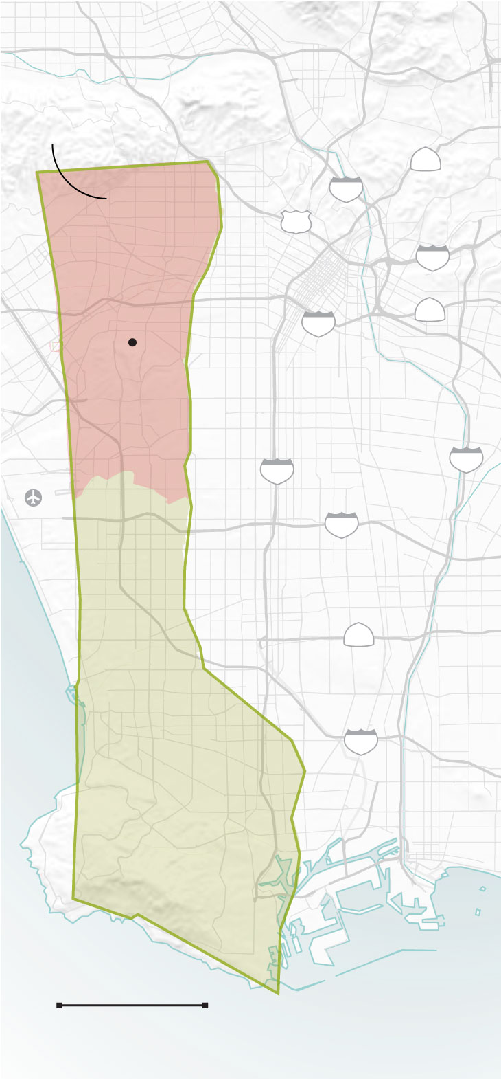 Map shows the evacuation area in Gaza Strip overlaid on the Los Angeles area for scale.