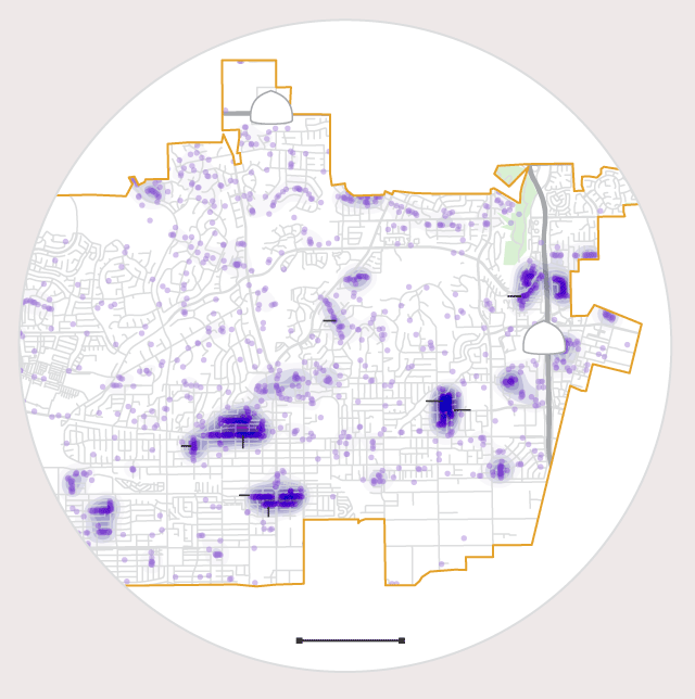 Map shows where jacaranda trees are in Fullerton.
