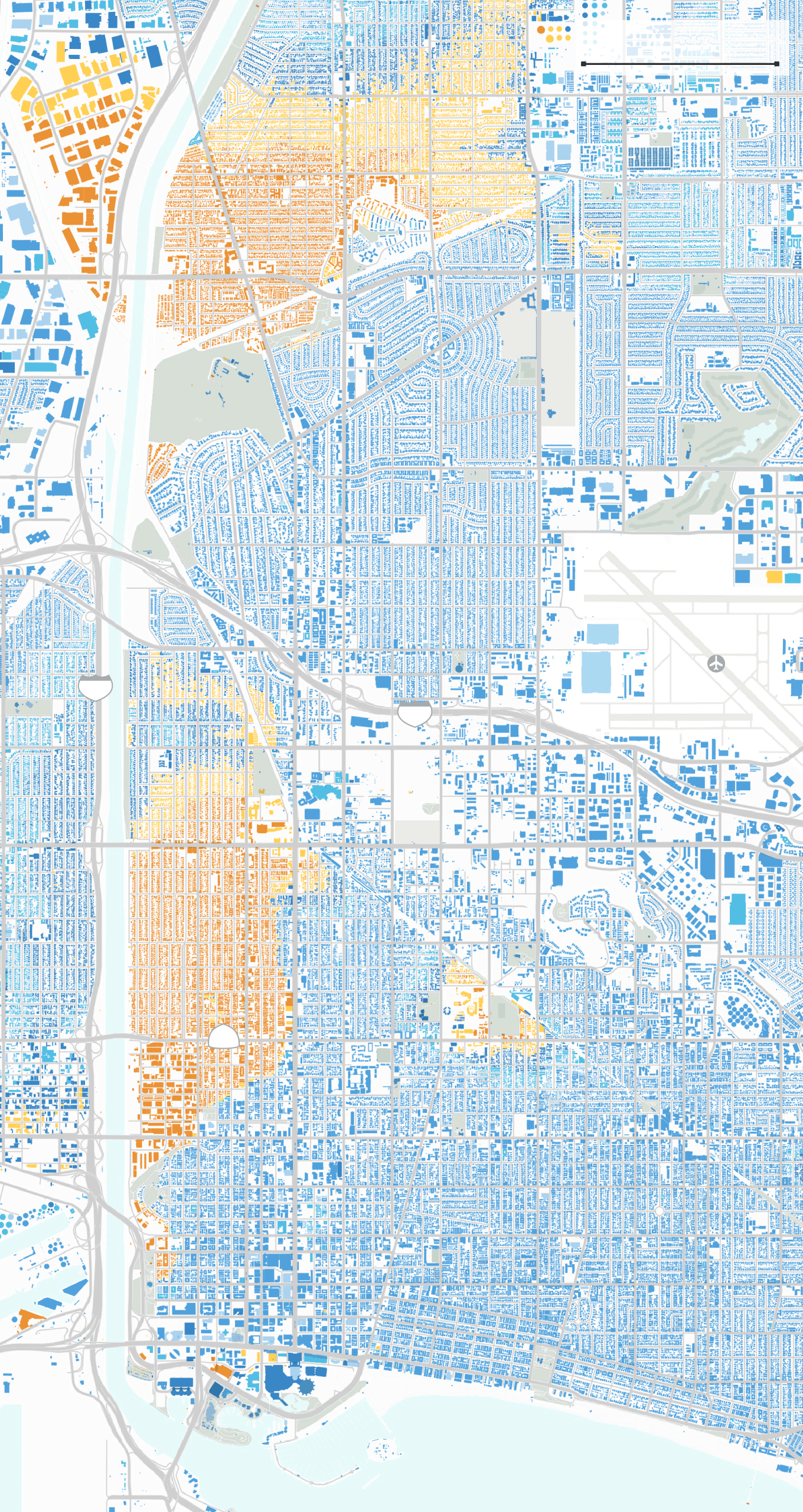 A map of North and Downtown Long Beach shows pockets of deep flooding